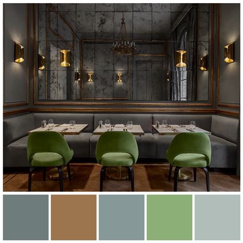 Intermediate key, minor chord tonal values create a restrained, moody yet calm ambience in this restaurant. Chords and keys - colour palette illustration by Zena O'Connor, PhD. La Casa Cavia, restaurant, Buenos Aires, 2015. Image credit: admagazine.fr Color Palette For Restaurant, Restaurant Color Palette, Italian Restaurant Decor, California Home Design, Banquet Seating, Restaurant Furniture, Restaurant Interior Design, California Homes, Restaurant Interior