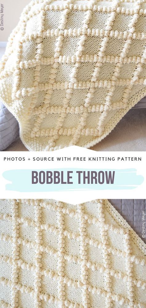 Bobble Throw Free Knitting Pattern Chunky Wool Crochet, Chunky Sweater Pattern, Knitted Throw Patterns, Chunky Yarn Crochet Pattern, Knit Afghan Patterns, Crochet Infinity Scarf Pattern, Chunky Crochet Blanket Pattern, Bobble Crochet, Chunky Crochet Blanket