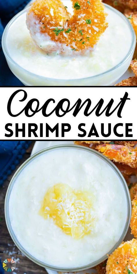 Coconut shrimp sauce matches perfectly with your crispy coconut shrimp. This sauce is made with a few simple ingredients (yogurt, pineapple, coconut, sugar, and salt) and is thrown together in only five minutes. This easy sauce adds an extra kick of flavor to your favorite coconut shrimp. Try this simple and delicious sauce today! Coconut Shrimp Sauce Recipe, Red Lobster Coconut Shrimp Sauce, Chinese Coconut Shrimp Recipe, Coconut Shrimp Dipping Sauce, Shrimp Sauce Recipes, Coconut Shrimp Sauce, Healthy Coconut Shrimp, Shrimp Dipping Sauce, Coconut Shrimp Recipes