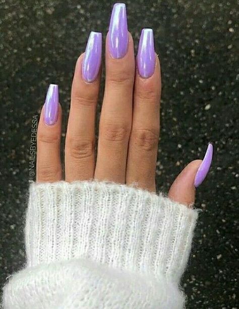 The Best Chrome Nail Ideas to Copy | Stylish Belles -  Light Purple Chrome Coffin Nails Set! Light Purple Chrome, Purple Chrome Nails, Red Chrome Nails, Light Purple Nails, Purple Chrome, Easter Nail, Makeup Nails Designs, Purple Acrylic Nails, Chrome Nails Designs