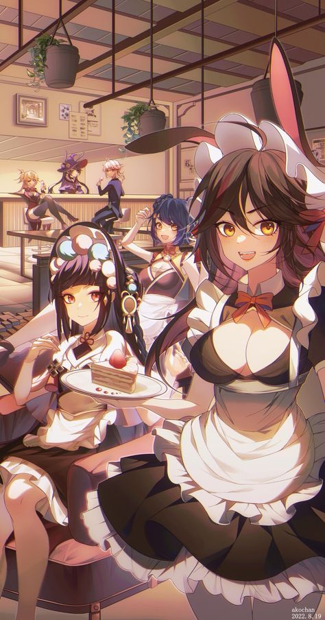 Artist: akochan15868032 on Twitter Maid Cafe, Kaedehara Kazuha, Drawing Base, Game Character, Genshin Impact, Cool Girl, Character Art, Fan Art, Drawings