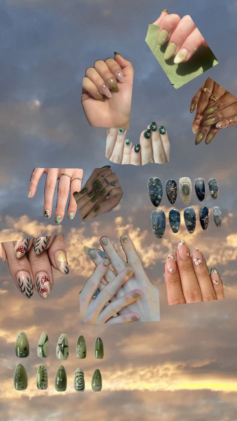 nail inspo #nails #goblincore #therian #cute #aesthetic Goblin Nail Art, Goblin Core Phone Wallpaper, Necklace Goblincore, What Is Goblincore, Goblincore Collage, Goblin Core, Nail Inspo, Nails