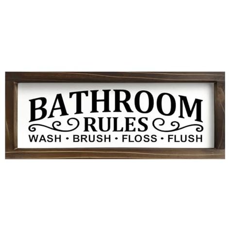 Kas Home Bathroom Decor Rustic Wood Bathroom Rules Wall Decor - Wash Brush Floss Flush Quotes Farmhouse Bathroom Signs Art for Toilet Bathroom Restroom Wall Hanging Plaque (5.5"x16.5", Black-B) Bathroom Signs Decor, Farmhouse Bathroom Signs, Bathroom Ambiance, Bathroom Rules, Rustic Bathroom Decor, Wash Brush, Farmhouse Bathroom Decor, Shower Curtain Hooks, Wood Bathroom