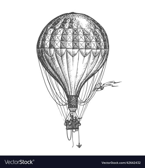 Vintage Hot Air Balloon Tattoo, Hot Air Balloon Sketch, Hot Air Balloon Drawing, Balloon Drawing, Hot Air Balloon Tattoo, Air Balloon Tattoo, Balloon Tattoo, Vintage Hot Air Balloon, Line Artwork