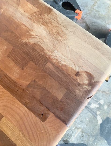 How To Restore Butcher Block Easily - My Creative Days Refinish Butcher Block Counter, How To Finish Butcher Block Countertops, Butcher Block Ideas, Butcher Block Table, Butcher Block Wood, Refinish Furniture, Butcher Block Island, Butcher Block Top, Butcher Block Counter