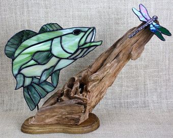 Stained Glass Fish, Large Mouth Bass, Fish Gifts, Dragonfly Stained Glass, Driftwood Stain, Stained Glass Birds, Stained Glass Decor, Stained Glass Ornaments, Stained Glass Diy