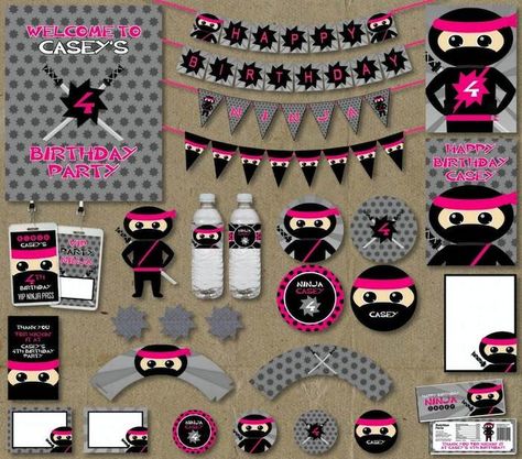 Cute PINK NINJA PRINTABLES from this Pink Ninja themed birthday party with Really Cute Ideas via Kara's Party Ideas Kara Allen KarasPartyIdeas.com #ninjaparty #girlyninja #ninja... Ninja Party Favors, Ninja Party Decorations, Ninja Party Invitations, Ninja Themed Birthday Party, Ninja Birthday Party Invitations, Ninja Party Favor, Ninja Birthday Invitations, Baby Ninja, Ninja Invitations