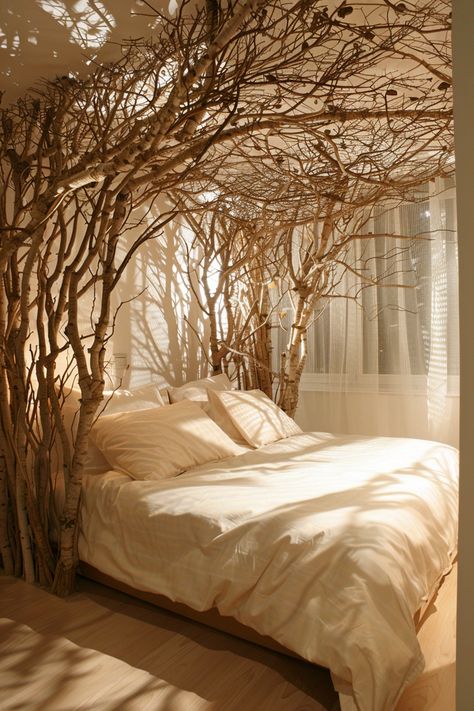 Safe Bedroom Ideas, Nature Bedroom Ideas, Enchanted Bedroom Ideas, Dream Beds, Moon Bedroom, Camping Bedroom, Nature Inspired Bedroom, Camping Room, Woodland Bedroom