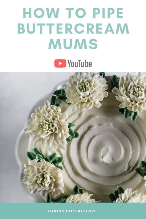 How to pipe buttercream mums/ chrysanthemums. How To Make Mums, 60th Cake, Cake Decorating Tutorials Videos, Whipped Icing, Pop Cupcakes, Piping Tips, Buttercream Flowers, Cake Videos, Cake Icing