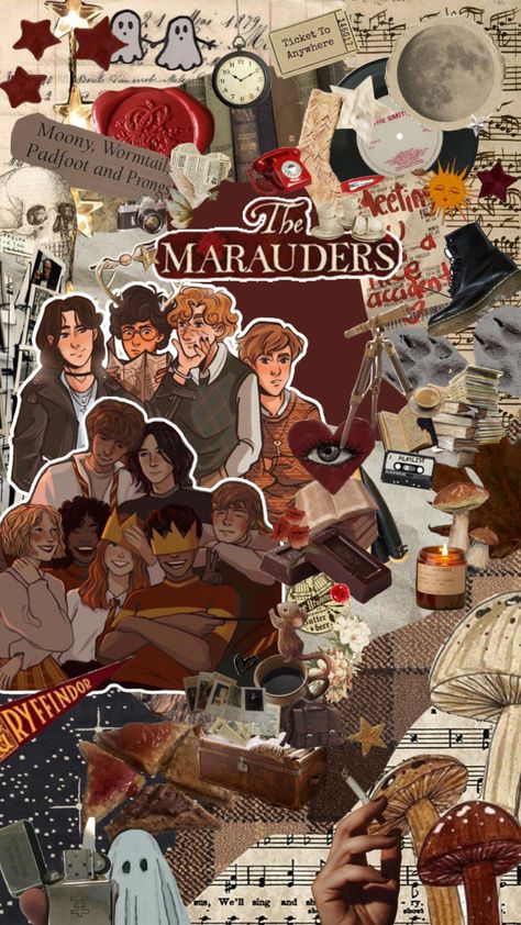 #marauders #remuslupin #siriusblack #jamespotter #peterpettigrew #moony #padfoot #prongs #wormtail #atyd #gryffindor #70s Marauders Background, Marauder Wallpaper, Marauders Poster, Marauders Album Cover, Marauders Aesthetic Wallpaper, Cute Marauders Wallpapers, The Marauders Wallpaper, Mauraders Wallpaper Iphone, Hidden Marauders Wallpaper