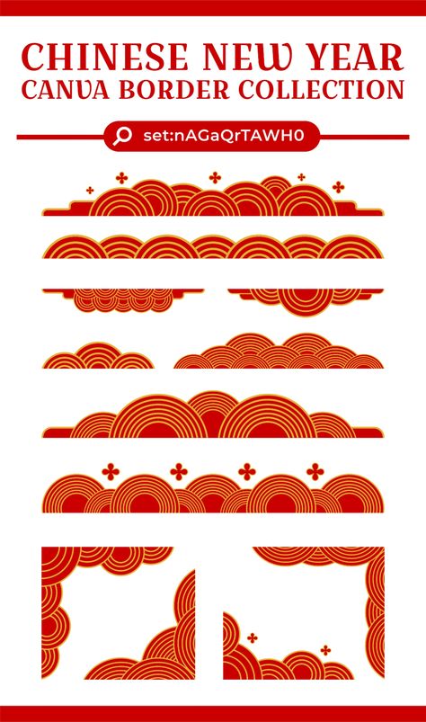 Collection of Chinese oriental border for Lunar new year  #asia #china #chinese #frame #pattern #border #oriental #red #ornament #element #banner #lunar #japanese #festival #newyear #culture #symbol #decorative #celebration #japan #chinesenewyear #korean #golden #circle #canva Asian Design Graphic, Chinese Border Design, Korean Ornament, Korean Symbols, Chinese Frame, Chinese Graphic, Chinese Ornament, Chinese General Culture, Chinese Crafts