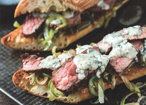 Article featured image Blue Cheese Steak, Blue Cheese Butter For Steak, Blue Cheese Steak Crostini, Steak Sandwich Blue Cheese, Blue Cheese On Steak, Sweet Savory Recipes, Cheese Sandwich Recipes, Steak Sandwich, Skirt Steak