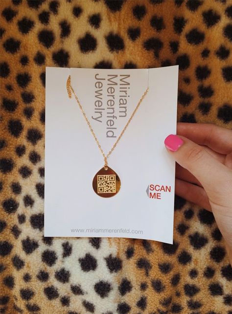 Gold QR Code Necklace | techlovedesign.com Qr Code Necklace, Extraordinary Jewelry, Engraved Jewelry, Qr Codes, Love Design, Designer Jewelry, Estate Jewelry, Qr Code, School Supplies