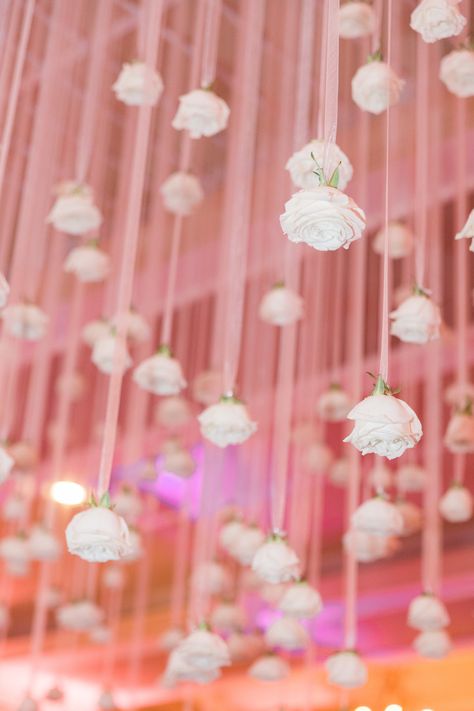 Indoor Wedding Reception Decor, Hanging White Roses Flower Floral Curtain from Ceiling Curtain From Ceiling, Pink Rooftop, Indoor Wedding Reception Decor, Rooftop Wedding Ceremony, Rooftop Ceremony, Don Cesar, Flower Ceiling, Photography Website Design, Indoor Wedding Receptions