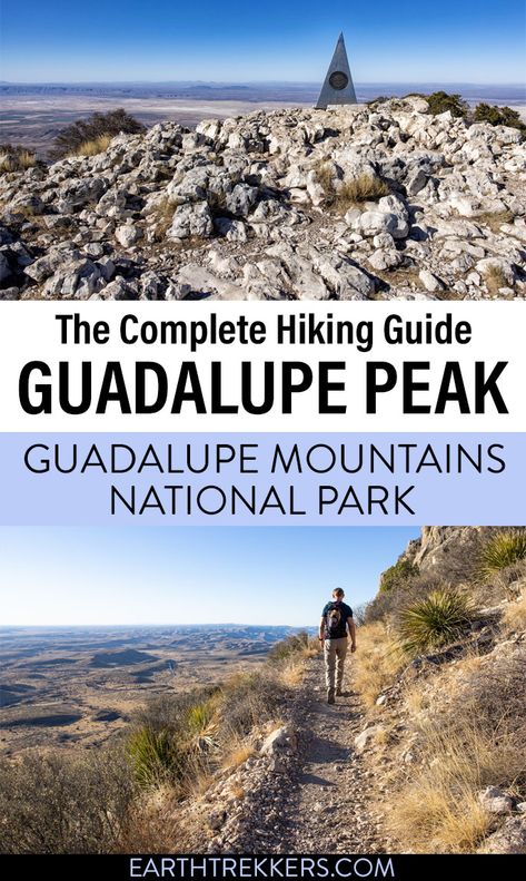 Everything you need to know to hike to Guadalupe Peak, the highest point in Texas. Complete guide to the Guadalupe Peak Trail in Guadalupe Mountains National Park. Maps, photos, trail guide, and essential tips. Guadalupe Peak, Guadalupe Mountains National Park, Carlsbad Caverns National Park, Guadalupe Mountains, Carlsbad Caverns, Travel Inspiration Destinations, Hiking Spots, Hiking Guide, Travel Blogging