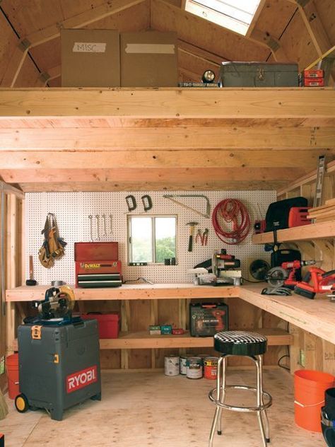 Interior of Tuff Shed Barn. Man Cave heaven! #shedideas #sheddesigns Barn Man Cave, Officine In Garage, Workshop Shed, Tuff Shed, Storage Shed Organization, Diy Storage Shed, Shed Construction, Man Shed, Shed Interior