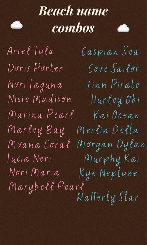 Beach Names Ideas, Beach Boy Names, Beachy Names, Portuguese Names, Ocean Baby Names, Beach Names, Oc Names, Character Writing, Family Over Everything