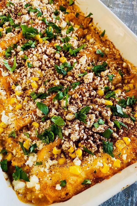 enchiladas topped with cheese corn and cilantro Corn Chicken Enchiladas, Mexican Street Corn Chicken, Creamy Chicken Enchilada Soup, Corn Enchiladas, Mexican Birria, Street Corn Chicken, New Dinner Recipes, Slow Cooker Mexican, Cheesy Enchiladas