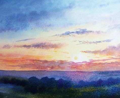 How to paint a sunrise and sunset Watercolor Skies, Watercolour Lessons, Sunrises And Sunsets, Watercolor Art Diy, Watercolor Art Landscape, Watercolor Clouds, Painting Skills, Watercolor Art Journal, Watercolor Architecture