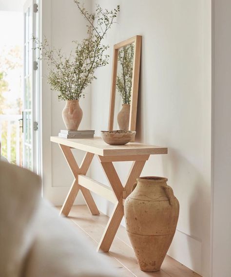 Oak Entry Table, Trestle Legs, Classic Table, White Oak Wood, Wood Dog, Jenni Kayne, Entry Table, Rustic White, Table Sizes