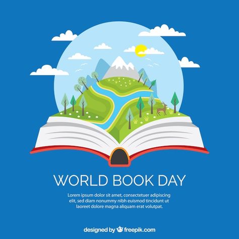 Open Book Drawing, Happy World Book Day, World Reading Day, Books Design, Flat Background, School Murals, Book Background, World Book Day, Reading Day