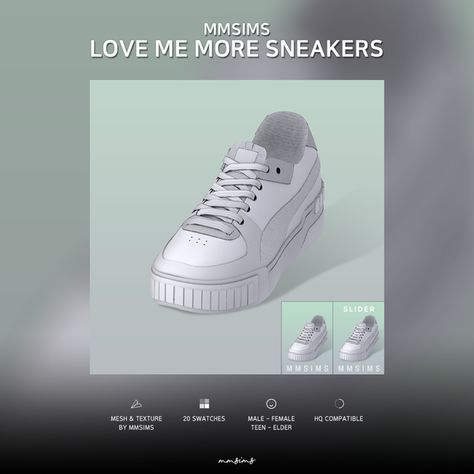 MMSIMS Love me more Sneakers Slider Mod Shoes, Sims 4 Family, Cc Shoes, Feminine Shoes, Sims 4 Cc Shoes, The Sims 4 Packs, Sims Games, Sims 4 Teen, Sims 4 Characters