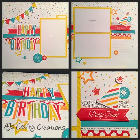 Birthday Scrapbook Layouts 2 Page, Ctmh Party Time Layouts, Scrapbook Layouts Baby Girl, Scrapbook Party, Birthday Scrapbook Layouts, Birthday Scrapbook Pages, Premade Scrapbook Layouts, Scrapbook Design Layout, Scrapbooking Layouts Baby