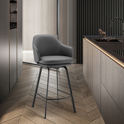 Arrives by Fri, Oct 8 Buy Armen Living Brigden Bar Stool with Swivel, Gray at Walmart.com High Back Bar Stools, Gray Counter, Grey Bar, 30 Bar Stools, Swivel Counter Stools, Swivel Bar Stool, Dining Stools, Swivel Stool, Metal Bar Stools