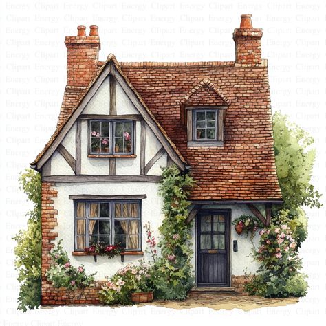 English Houses Clipart | 5 High Quality JPGs | Digital Download | Watercolor House Art | Vintage House |  Cottagecore Art | Printable Art 🌟 Special Offer! 🌟 Elevate your creative projects with this exclusive clipart bundle, featuring 5 stunning images at an incredible price! Perfect for nursery wall art, junk journals, greeting cards, invitations, prints, scrapbooks, collages, mixed media, paper crafts, mugs, apparel, and social media posts. 🖼️ Each image is a unique masterpiece, available on Cute Cottage House Drawing, Charming House Plans, Cottagecore House Layout, Old German Houses, Cartoon Cottage, Cottage Png, Cottagecore Houses, German Cottage, House Watercolor Painting