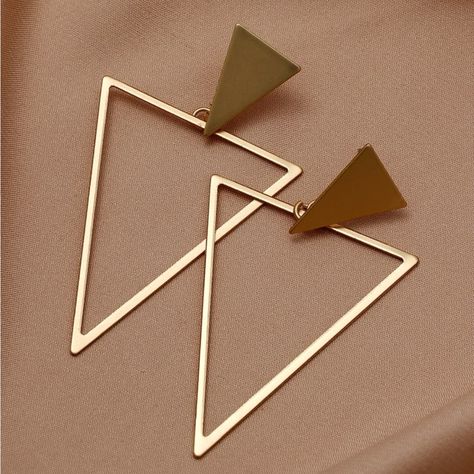 Lightweight Gold Geometric Triangle Drop Earrings. New Triangle Earrings Dangle, Gold Triangle, Geometric Type, Cuff Jewelry, Statement Drop Earrings, Geometric Triangle, Triangle Earrings, Custom Earrings, Trendy Earrings