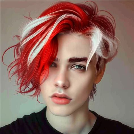 Red Hair With White Streak, Hair With White Streak, White Hair Male, Red And White Hair, Hair Male, Character Creation, White Hair, Red Hair, Red And White