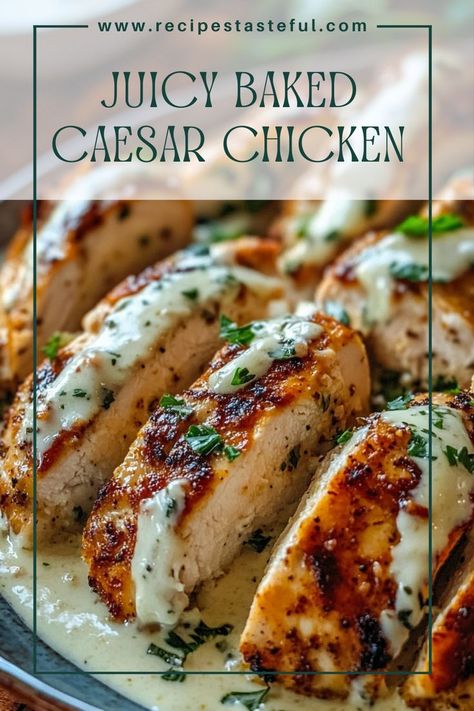 A creamy and flavorful baked chicken dish, featuring tender chicken breasts smothered in a delicious Parmesan Caesar sauce. Tender Chicken Breast Recipes, Flavorful Baked Chicken, Baked Caesar Chicken, Chicken With Parmesan, Caesar Sauce, Caesar Chicken, Chicken Tonight, Smothered Chicken, Parmesan Sauce