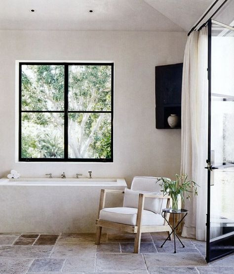 Birdcage Walk Black Window Frames, Architecture Renovation, Black Windows, Trendy Bathroom, Beautiful Bathrooms, Bathroom Inspiration, Interior Spaces, In The Woods, Windows And Doors