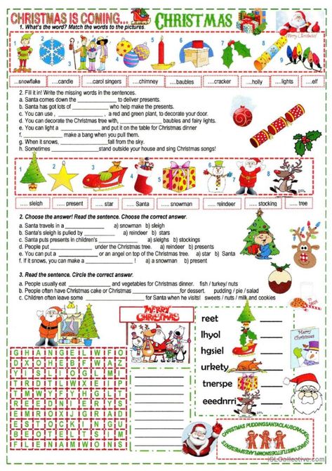 There are 3 texts about Christmas to complete with the given words, it is a good way to practise the vocabulary students learnt about Christmas. You may find it useful too. Have a nice day and Merry Christmas to all of you! Eyfs Christmas, Button Trees, Presente Simple, Christmas Word Search, English Christmas, Christmas Worksheets, Education School, Christmas School, English Activities