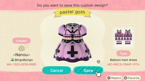 Acnh Junji Ito, Pastel Goth Acnh Island, Acnh Clothes Design Codes Goth, Acnh Pastel Goth Designs, Goth Animal Crossing Outfit Codes, Pastel Goth Animal Crossing Island, Animal Crossing Pastel Goth, Acnh Clothes Design Id Goth, Acnh Whimsigoth