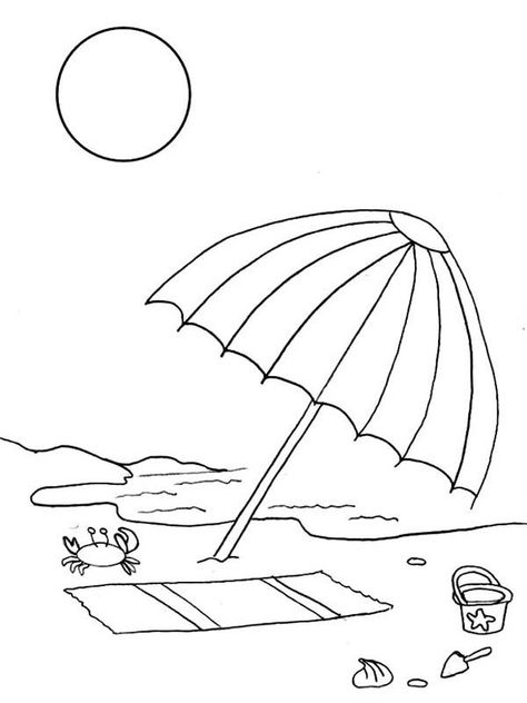 Summer Drawing Ideas, Umbrella Coloring Page, Drawing Beach, Beach Drawing, Free Kids Coloring Pages, Summer Coloring Pages, Summer Painting, Online Coloring Pages, Beach Color