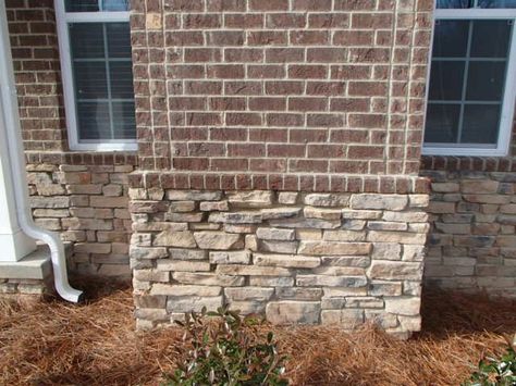 Brick And Stone House Exterior, Backyard Updates, Exterior Updates, Brick Siding, Animal Clinic, Stone Exterior, Porch Columns, Red Brick House, Farmhouse Remodel