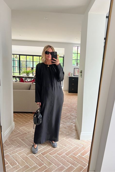 Rhodes long-sleeved silk maxi dress curated on LTK Black Silk Dress Outfit, Silk Dress Outfit, Silk Dresses Outfit, Emma Rose, Black Silk Dress, Wardrobe Edit, Silk Maxi, Rose Style, Silk Maxi Dress