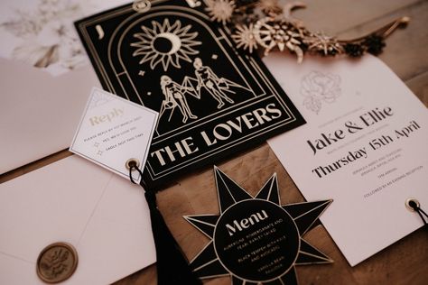 Tarot Card Place Cards, The Lovers Tarot Card Wedding Invitation, Tarot Card Wedding Invitation, Tarot Card Wedding, Tarot Wedding, Arch Invitation, Catholic Core, Dark Romantic Wedding, Witchy Wedding