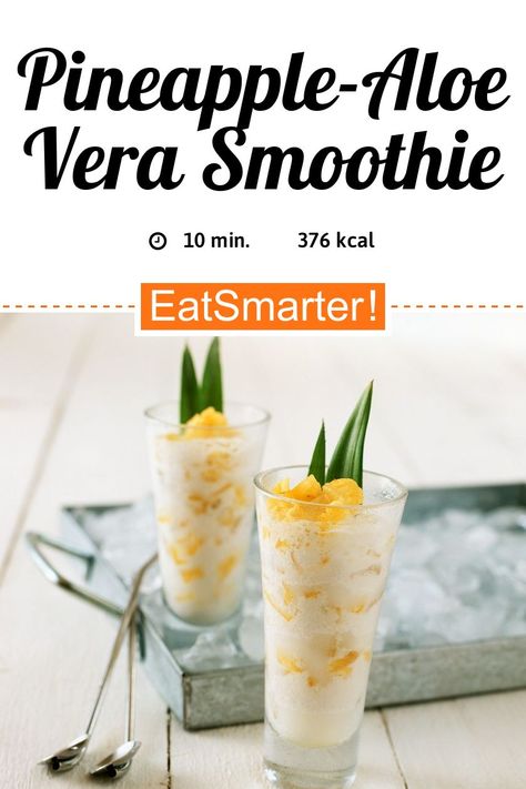 Erfrischend und leicht: Pineapple-Aloe Vera Smoothie - few calories - quick recipe - simple dish - A recipe idea by EAT SMARTER | Mixed Drink, Juice, Shake, Fruit Smoothie #tropicalfruit #recipes Aloe Juice Recipe Drinks, Aloe Vera Smoothie Recipes, Smoothie Recipes Low Calorie, Aloe Vera Smoothie, Low Calorie Smoothie Recipes, Smoothie Pineapple, Recipes Low Calorie, Aloe Vera Drink, Infused Waters