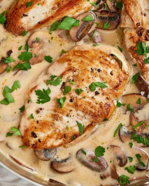 The Best Creamy Parmesan Mushroom Chicken Recipe | Kitchn Chicken Recipes With Mushrooms, Leftover Roast Chicken Recipes, Creamy Parmesan Garlic Mushroom Chicken, Recipes With Mushrooms, Garlic Mushroom Chicken, Leftover Roast Chicken, Cream Of Mushroom Chicken, Creamy Mushroom Chicken, Chicken Mushroom Recipes