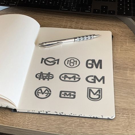 GM monogram logo sketches in sketchbook Cm Monogram Logo Design, Gm Logo Design Letter, Draw Decoration, Ms Monogram Logo Design, Gm Monogram Logo Design, Md Monogram, Gm Logo, Gallery Logo, Gm Monogram