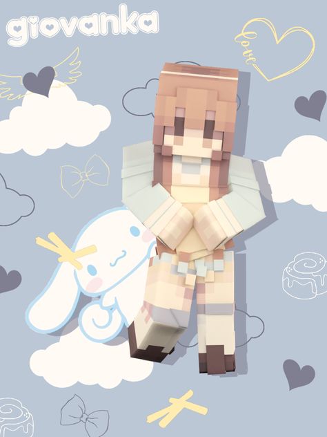 a cutesy 'sanrio cinnamoroll' minecraft skin with a yellow apron by giovanka! <3 #Giovanka #Brunette #BrownEyes, #Blue #Yellow #White #Puppy #LongSleeve #Sanrio #Cinamoroll #Kawaii #Skirt #MinecraftSkin Cinnamoroll Minecraft Skin, Cinnamoroll Minecraft, Minecraft Skin Ideas, Skin Mine, Yellow Apron, Kawaii Skirt, Mc Skins, White Puppy, Skin Aesthetics