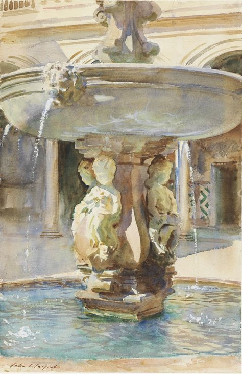 KEY_29 Spanish Fountain Spanish Fountain, John Singer Sargent Watercolors, John Sargent, Thomas Schaller, Sargent Art, Watercolor Architecture, John Singer Sargent, 수채화 그림, Pierre Auguste Renoir