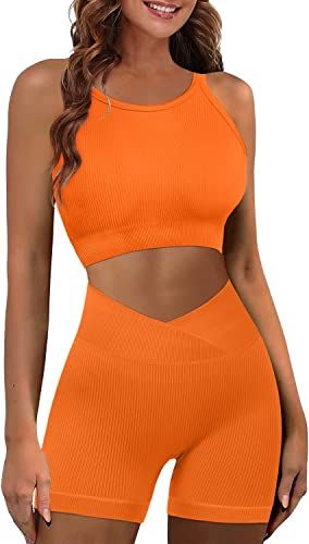 Workout Outfits For Women, Workout Sets For Women, Orange Two Piece, Outfit Gym, Sports Bra Set, Sports Bra Top, Outfit Yoga, Confident Style, Gym Clothes Women