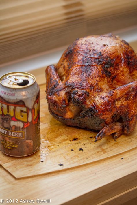 Root Beer-Can Chicken » Big Flavors from a Tiny Kitchen Soda Can Chicken On The Grill, Beer Can Chicken In The Oven, Root Beer Chicken, Chicken Big, Lemon Beer, Grilled Whole Chicken, Brown Sugar Chicken, Cooking Magazine, Can Chicken