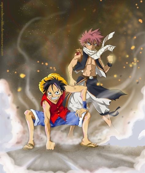 One Piece Crossover, One Piece Fairy Tail, Natsu Fairy Tail, Anime Rules, Anime Group, Natsu Dragneel, Fairy Tail Anime, Cartoon Crossovers, Ghost In The Shell