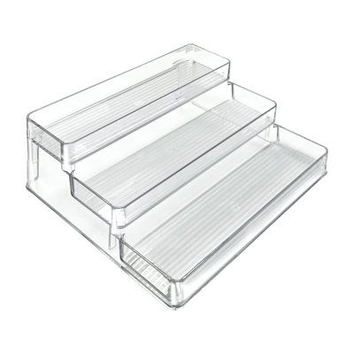 Clear step desk organizer allow you to present an assortment of products in a neat and organized arrangement. These countertop acrylic risers provide easy access to products while maximizing counter space. This three-tiered shelf desk organizer is durable with a clear ledge that wraps around each tier to secure products in place. Perfect as a cabinet organizer, or to showcase action figures, perfume organizer, skincare organizer, or as a makeup organizer. Can also be used as a spice rack or for Large Spice Rack, Step Display, Metal Office Desk, Leather Desk Organizer, Bamboo Pen, Pantry Organizers, Perfume Organization, Desk Organizer Set, Plastic Shelves