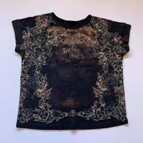 Y2K Aesthetic Vintage Short Sleeve Crop Top Diamonds Graphic Print T-shirt Fairycore Grunge Retro Y2k Goth Aesthetic, Fairycore Grunge, Y2k Goth, 2000s Clothes, Short Shirt, Short Sleeve Crop Top, Outfits Y2k, Vintage Crop Tops, Retro Tee