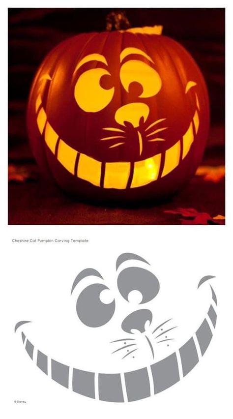 Cheshire Cat Pumpkin Carving, Cheshire Cat Pumpkin, Pumpkin Carving Template, Cat Pumpkin Carving, Pumpkin Carved, Halloween Pumpkin Stencils, Cute Pumpkin Carving, Disney Pumpkin Carving, Halloween Pumpkin Carving Stencils